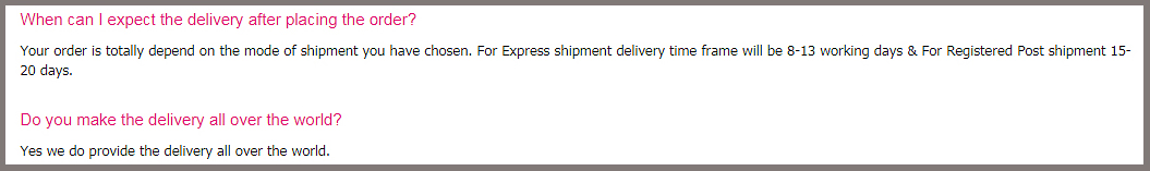 shipping info